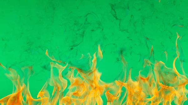 Llamas Fuego Aisladas Sobre Fondo Pantalla Verde — Foto de Stock