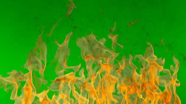 Tűz Lángok Elszigetelt Zöld Képernyő Háttér — Stock Fotó