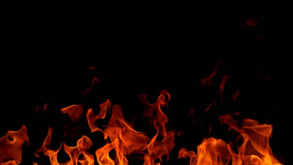 Tűz Lángok Elszigetelt Fekete Háttér — Stock Fotó