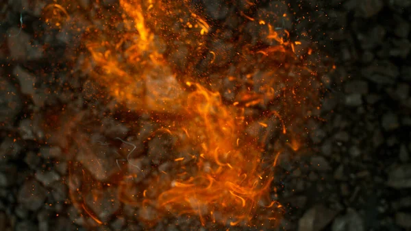 Замораживание Движения Вращающихся Угольных Частей Помощи Огня Концепция Сжигания Ископаемого — стоковое фото