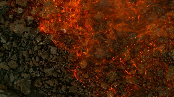 Frys Rörelse Roterande Kol Bitar Med Eld Begreppet Förbränning Fossila — Stockfoto