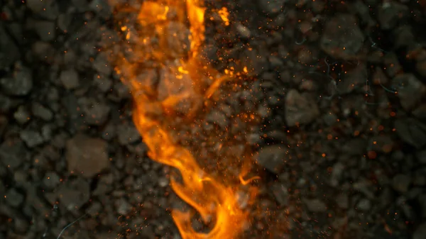 Congelar Movimiento Las Piezas Carbón Giratorias Con Fuego Concepto Quema —  Fotos de Stock