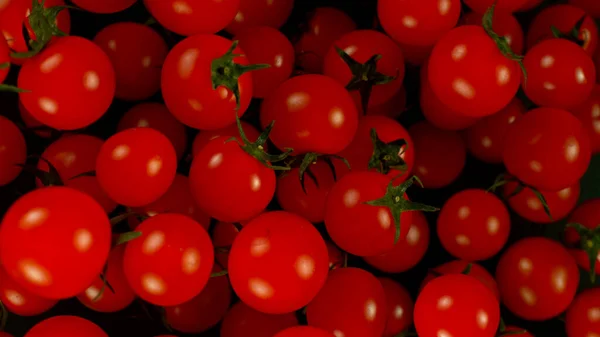 Zamrożenie Ruchu Latających Pomidorów Wiśniowych Makro Shot — Zdjęcie stockowe