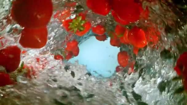 超级慢动作的水波新鲜的浆果 在1000 Fps的高速摄影相机上拍摄 — 图库视频影像