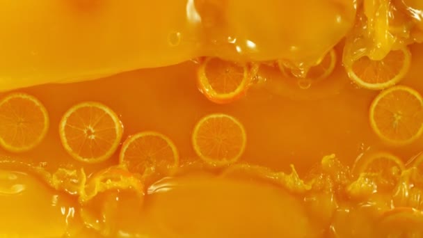 Orange Slices Splashing Juice Macro Shot Macro Background Filmed High — Stock Video