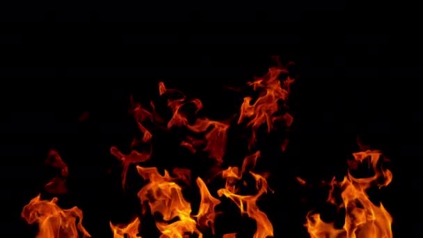 Szuper Lassított Mozgású Tűz Lángok Elszigetelt Fekete Háttérrel Nagy Sebességű — Stock videók