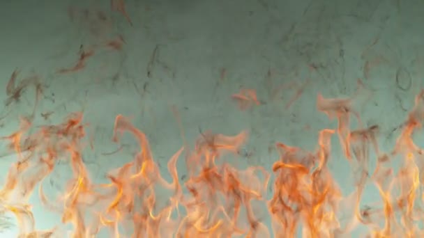 Super Zeitlupe Der Flammen Isoliert Auf Dem Grau Gezeichneten Hintergrund — Stockvideo