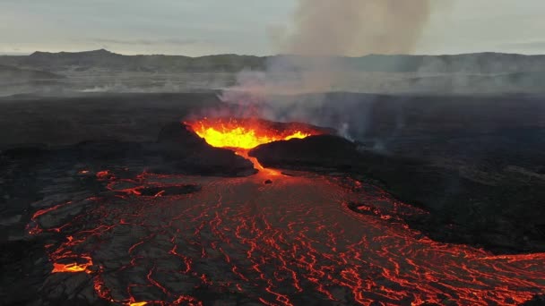 Bela Vista Panorâmica Aérea Vulcão Ativo Litli Hrutur Islândia 2023 — Vídeo de Stock