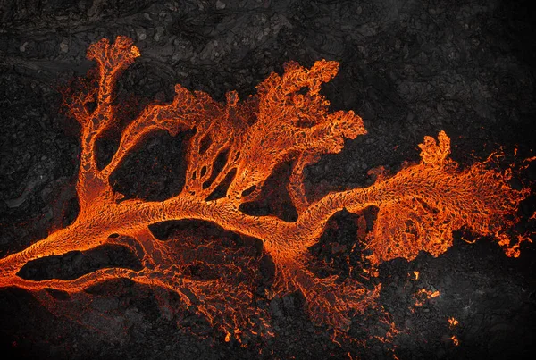 固体溶岩場のテクスチャーの空中ビュー クローズアップ — ストック写真