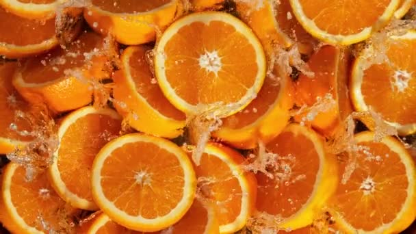 Super Slow Motion Shot Splashing Fresh Oranges Inglês Filmado Alta — Vídeo de Stock