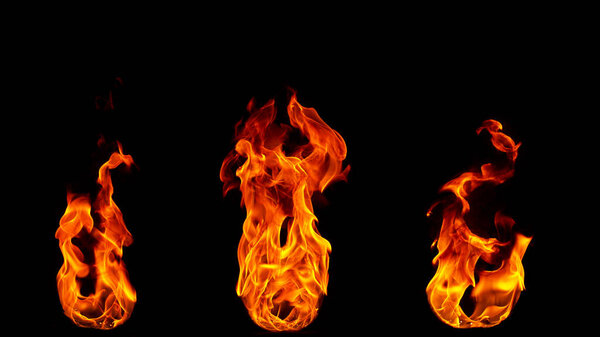Fire blasts on black background, close-up