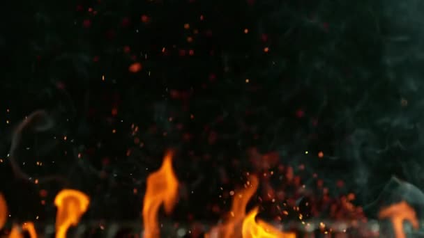 Super Slow Motion Shot Cast Iron Grate Fire Flames Kuvattu — kuvapankkivideo