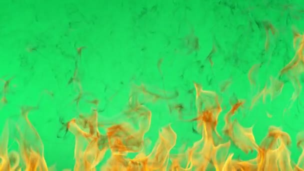 Super Langzame Beweging Van Vuur Vlammen Groen Scherm Achtergrond Gefilmd — Stockvideo
