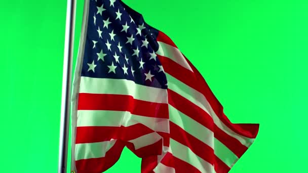 Primer Plano Ondear Bandera Americana Fondo Pantalla Verde Super Slow — Vídeos de Stock