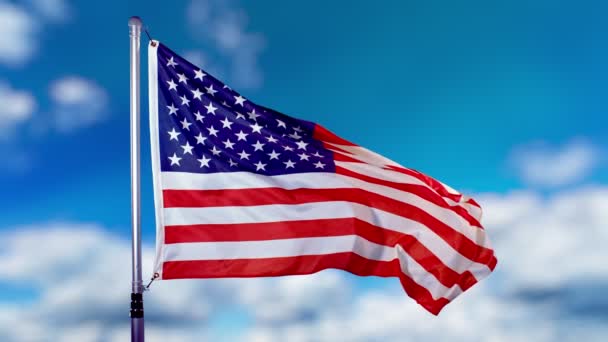 Fechar Bandeira Americana Acenando Com Céu Nublado Super Slow Motion — Vídeo de Stock