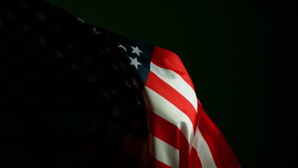 Κοντινό Πλάνο Του Waving American Flag Black Background Super Slow — Αρχείο Βίντεο