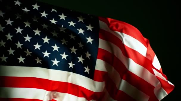 Zbliżenie Fali Amerykańskiej Flagi Czarnym Tle Super Slow Motion Nakręcony — Wideo stockowe