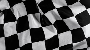 Damalı Yarış Bayrağı. Freeze Motion Wavy yakın çekim kumaş dalgalanan yarış bayrakları arka planı. Formula 1 bayrak araba motor sporu.