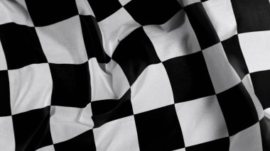 Damalı Yarış Bayrağı. Freeze Motion Wavy yakın çekim kumaş dalgalanan yarış bayrakları arka planı. Formula 1 bayrak araba motor sporu.