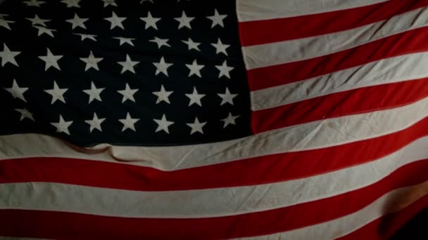 Detailní Záběr Waving American Flag Super Slow Motion Natočeno Vysokorychlostní — Stock video