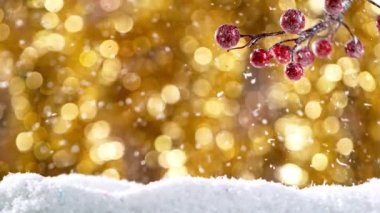 Bokeh Işıkları ve Kar Taneleri Düşüşü ile Noel Hayatı. Süper Yavaş Film Yüksek Hız Sinema Kamerası 'nda 1000 fps hızla çekildi..