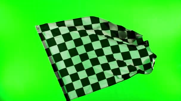 Yeşil Ekran Arkaplanında Damalı Yarış Bayrağı Slow Motion Wavy Yakın — Stok video