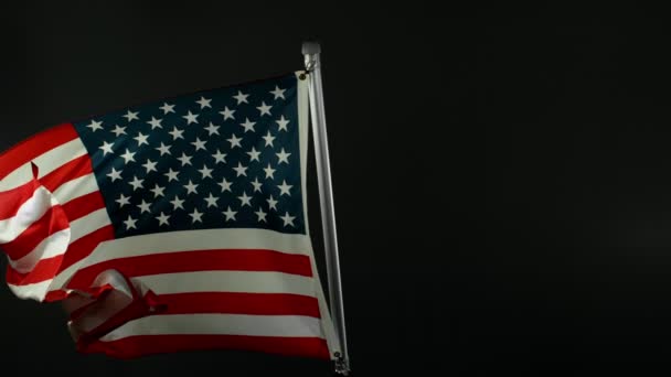 Close Waving American Flag Black Background Super Slow Motion Filmado — Vídeo de Stock