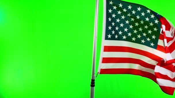 Close Waving American Flag Green Screen Background Super Slow Motion — Wideo stockowe