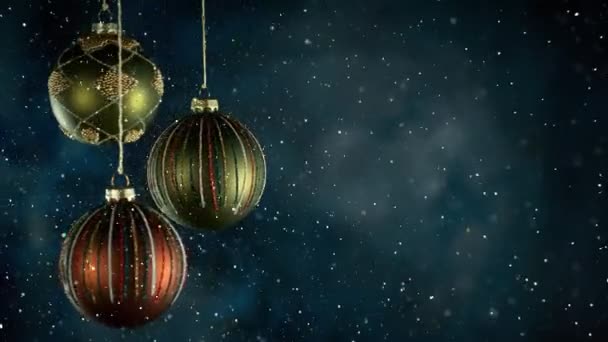 Bolas Decorativas Natal Com Luzes Bokeh Glitters Falling Super Slow — Vídeo de Stock
