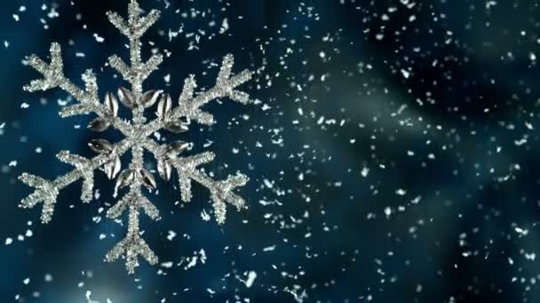 Flake Decorativo Natal Com Luzes Bokeh Flocos Neve Caindo Super — Vídeo de Stock