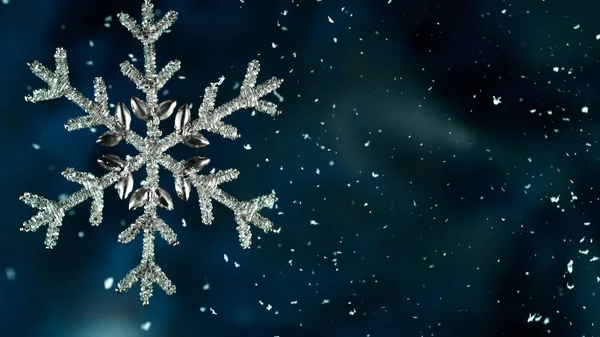 Decorative Christmas Flake Bokeh Lights Falling Snow Flakes — Stock Photo, Image