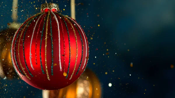 Decorative Christmas Balls Bokeh Lights Glitters Falling — Stock Photo, Image