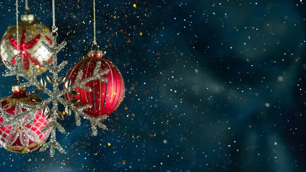 Decorative Christmas Balls Bokeh Lights Glitters Falling — Stock Photo, Image