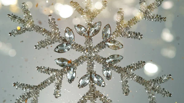 Decorative Christmas Flake Bokeh Lights Falling Snow Flakes — Stock Photo, Image