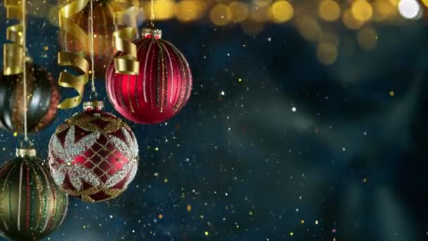 Decorative Christmas Balls Bokeh Lights Glitters Falling Super Slow Motion — Stock Video