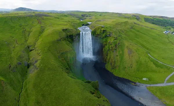 Luftaufnahme Des Skogafoss Wasserfalls Island Berühmter Ort — Stockfoto