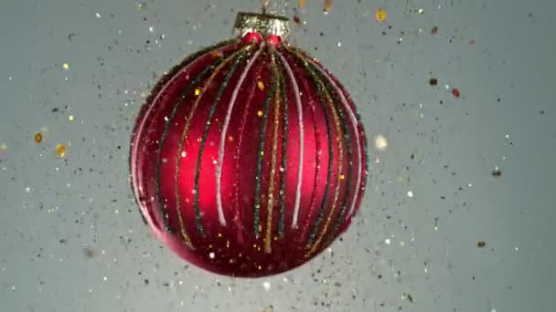 Decorative Christmas Ball Bokeh Lights Glitters Snow Flakes Falling Super — Stock Video