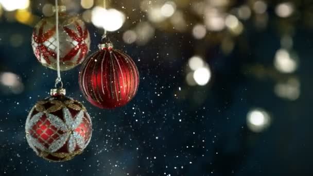 Dekorativní Vánoční Koule Bokeh Světla Třpytky Falling Super Pomalý Pohyb — Stock video