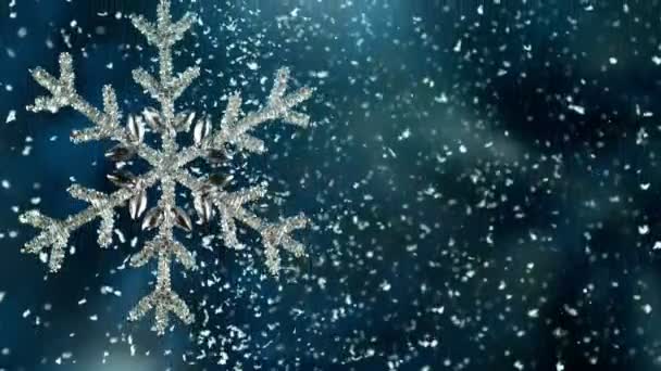 Fiocco Natale Decorativo Con Luci Bokeh Fiocchi Neve Cadenti Super — Video Stock