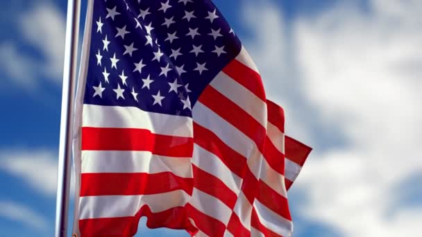 Primer Plano Ondear Bandera Americana Con Cielo Nublado Super Slow — Vídeos de Stock