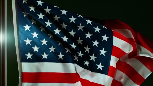 Κοντινό Πλάνο Του Waving American Flag Super Slow Motion Filmed — Αρχείο Βίντεο
