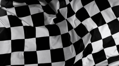 Damalı Yarış Bayrağı. Freeze Motion Wavy yakın çekim kumaş dalgalanan yarış bayrakları arka planı. Formula 1 bayrak araba motor sporu.