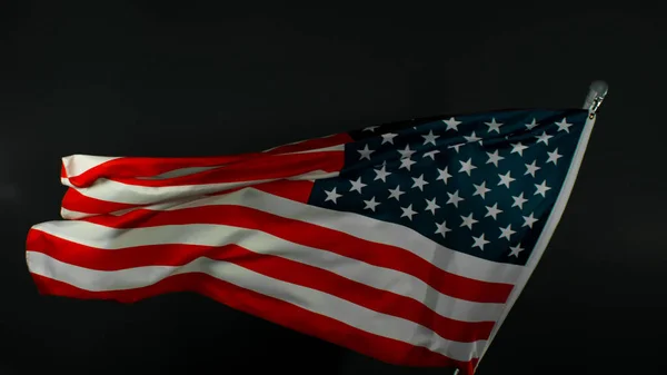 Nærbilde Waving American Flagg Svart Bakgrunn Super Slow Motion Filmet – stockfoto