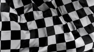Damalı Yarış Bayrağı. Slow Motion Wavy yakın çekim kumaş dalgalanan yarış bayrağı arka planı. Formula 1 bayrak araba motor sporu.