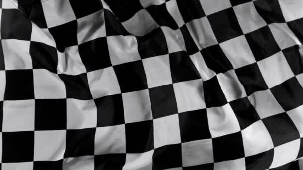 Checkered Race Flag Slow Motion Vågig Närbild Tyg Fladdrande Racing — Stockvideo
