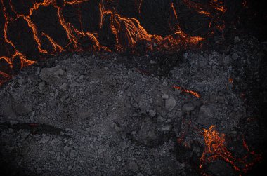 Katılaşan lav alanının hava görüntüsü, yakın plan.