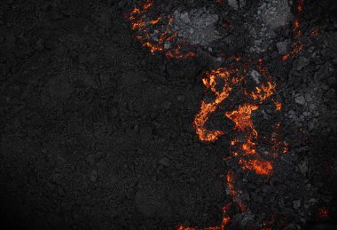 Katılaşan lav alanının hava görüntüsü, yakın plan.