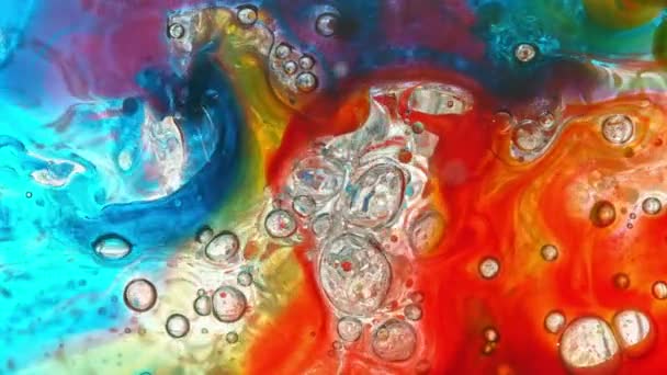 Super Slow Motion Shot Moving Color Oil Bubbles White Background — Stok Video