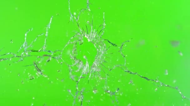 Szuperlassított Lövés Üvegen Keresztül Zöld Képernyő Hátterében Összetörve Nagysebességű Mozi Stock Felvétel