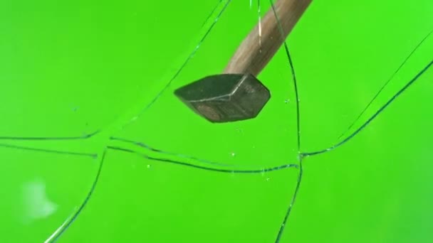 Szuper Lassított Felvétel Üvegtörő Kalapácsról Zöld Képernyős Háttér Ellen Nagysebességű Jogdíjmentes Stock Videó